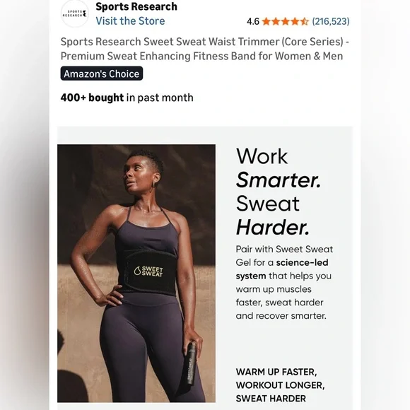 Sweet Sweat Waist Trimmer in Black/Orange Theory Heart Monitor/two tape/body NEW - Picture 2 of 16